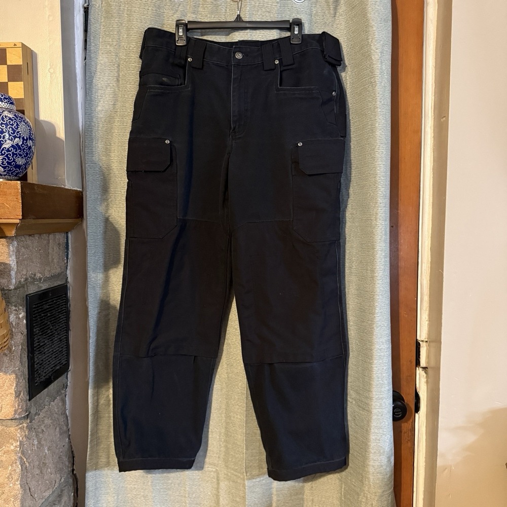 Duluth Trading Co Double Knee Cargo Pants Men's 38x32 Black Fire Hose Workwear